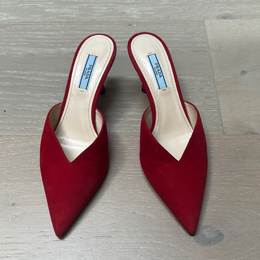 Prada Red Suede Pointed Mules